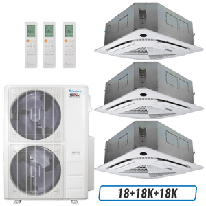 Klimaire 46,000 BTU 3-Zone Ceiling Cassette Mini Split Heat Pump | 21.2 SEER2 | 18k + 18k + 18k | R454B