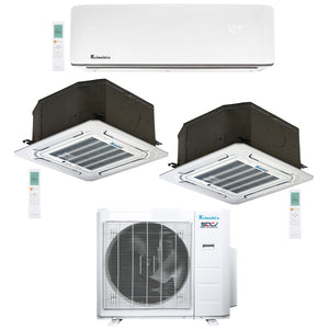 3-Zone Klimaire 23.9 SEER2 Multi Split Ceiling Cassette Wall Mount Air Conditioner Heat Pump System 12+12+12 1