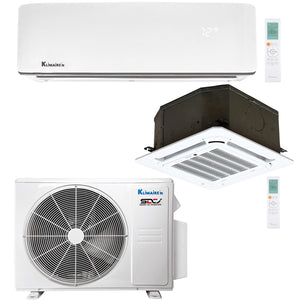 2-Zone Klimaire 21 SEER2 Multi Split Wall Mount Ceiling Cassette Air Conditioner Heat Pump System 12+12 1