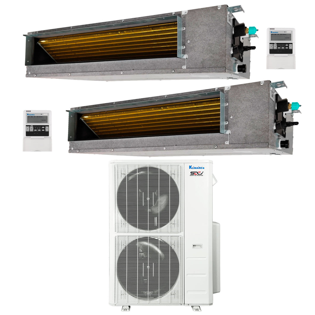 2-Zone Klimaire 20.5 SEER2 Multi Split Ducted Floor-ceiling Air Conditioner Heat Pump System 18+24