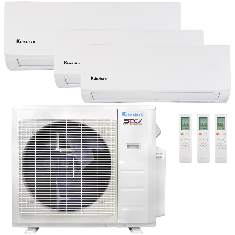Klimaire 19,000 BTU 3-Zone Hyper Heat Wall Mounted Mini Split Heat Pump | 21 SEER2 | 6k + 6k + 9k | R454B | KMHR