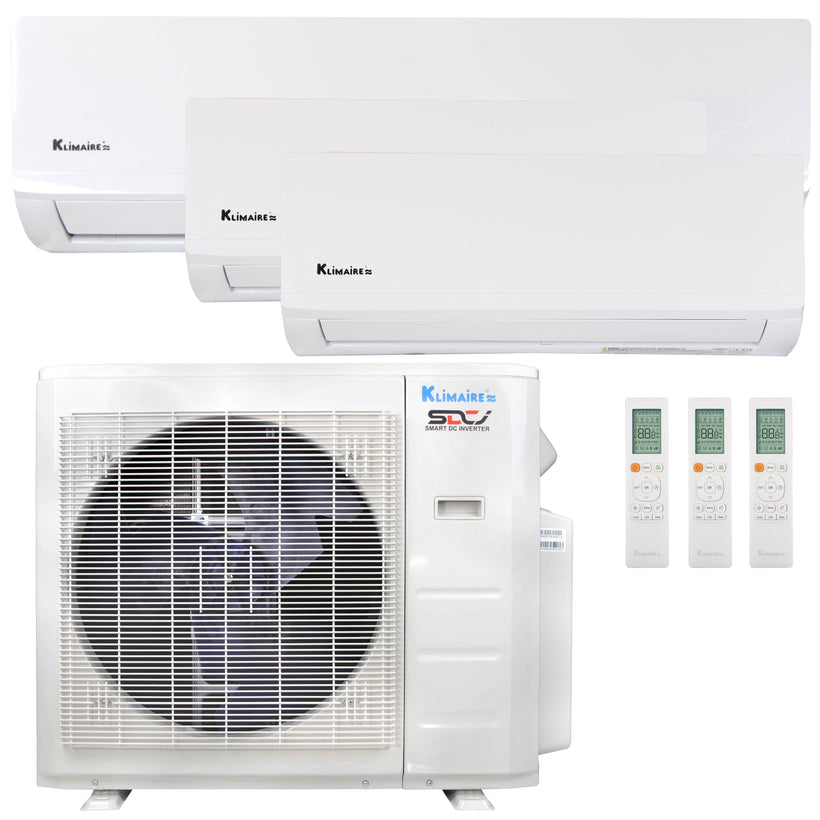 Klimaire 19,000 BTU 3-Zone Hyper Heat Wall Mounted Mini Split Heat Pump | 21 SEER2 | 6k + 6k +18k | R454B | KMHR