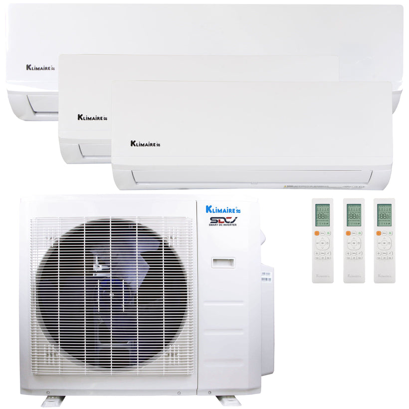Klimaire 26,000 BTU 3-Zone Regular Heat Wall Mounted Mini Split Heat Pump | 23 SEER2 | 9k + 9k + 18k | R454B | KMIR