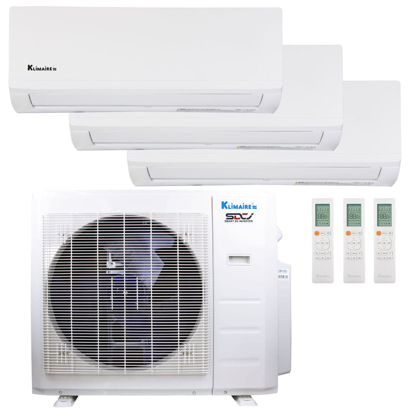 Klimaire 26,000 BTU 3-Zone Regular Heat Wall Mounted Mini Split Heat Pump | 23 SEER2 | 6k + 6k + 6k | R454B | KMIR