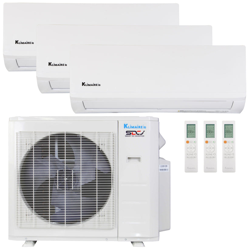 Klimaire 27,000 BTU 3-Zone Hyper Heat Wall Mounted Mini Split Heat Pump | 21 SEER2 | 9k + 9k + 9k | R454B | KMHR