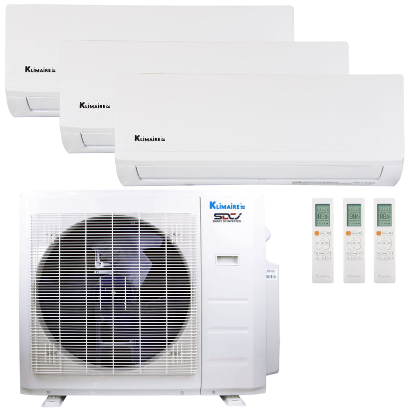 Klimaire 26,000 BTU 3-Zone Regular Heat Wall Mounted Mini Split Heat Pump | 23 SEER2 | 12k + 12k + 12k | R454B | KMIR