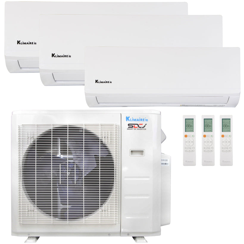 Klimaire 19,000 BTU 3-Zone Hyper Heat Wall Mounted Mini Split Heat Pump | 21 SEER2 | 6k + 9k + 9k | R454B | KMHR