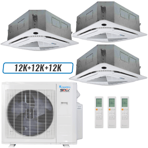 Klimaire 19,000 BTU 3-Zone Hyper Heat Ceiling Cassette Mini Split Heat Pump | 23 SEER2 | 12k + 12k + 12k | R454B