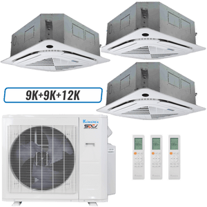 Klimaire 27,000 BTU 3-Zone Ceiling Cassette Mini Split Heat Pump | 23 SEER2 | 9k + 9k + 12k | R454B