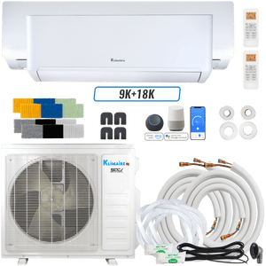 Klimaire DIY 27,000 BTU 2-Zone Regular Heat Wall Mounted Mini Split Heat Pump | 24 SEER2 | 9k + 18k | R454B | KMIP