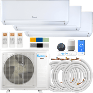 Klimaire DIY 27,000 BTU 3-Zone Regular Heat Wall Mounted Mini Split Heat Pump | 24 SEER2 | 9k + 9k + 9k | R454B | KMIP