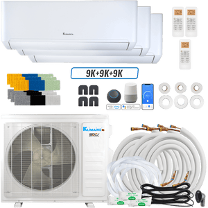 Klimaire DIY 27,000 BTU 3-Zone Regular Heat Wall Mounted Mini Split Heat Pump | 24 SEER2 | 9k + 9k + 9k | R454B | KMIP