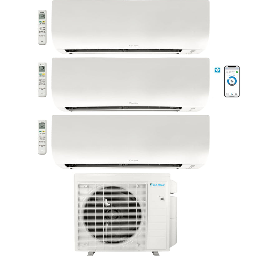 3 - Zone - 36,000 BTU 20 SEER2 Daikin MXM Series Wall Mounted Ductless Mini Split Heat Pump Air Conditioner System 7K + 7K + 12K - 230V | R32 | Wi-Fi Enabled