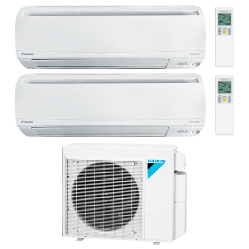 Daikin 2-Zone Wall Mounted Hyper Heat Ductless Mini-Split 18000 BTU Heat Pump Air Conditioner 7k + 15k - 16 SEER2