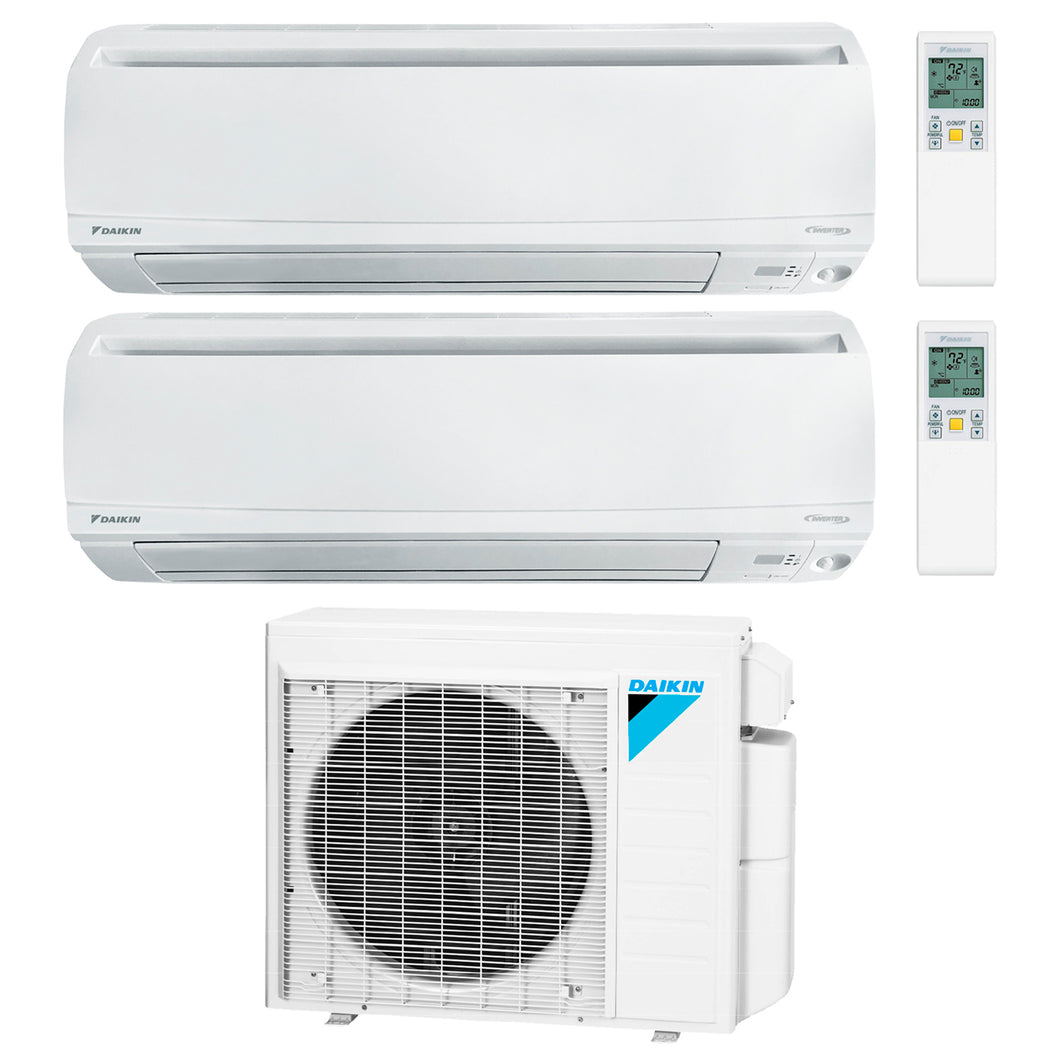 Daikin 2-Zone Wall Mounted Hyper Heat Ductless Mini-Split 18000 BTU Heat Pump Air Conditioner 12k + 12k - 16 SEER2