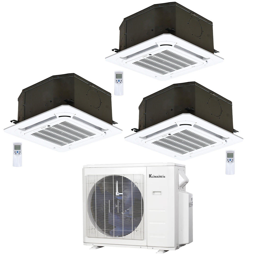 3-Zone Klimaire 23.5 SEER2 Multi Split Ceiling Cassette Air Conditioner Heat Pump System 12+12+12