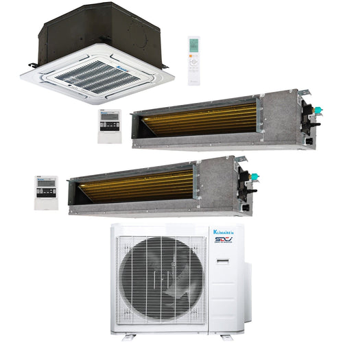 3-Zone Klimaire 21.9 SEER2 Multi Split Ducted Recessed Ceiling Cassette Air Conditioner Heat Pump System 12+12+12