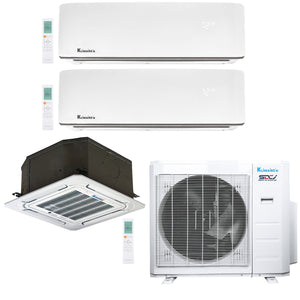 3-Zone Klimaire 23.9 SEER2 Multi Split Ceiling Cassette Wall Mount Air Conditioner Heat Pump System 12+12+12 1