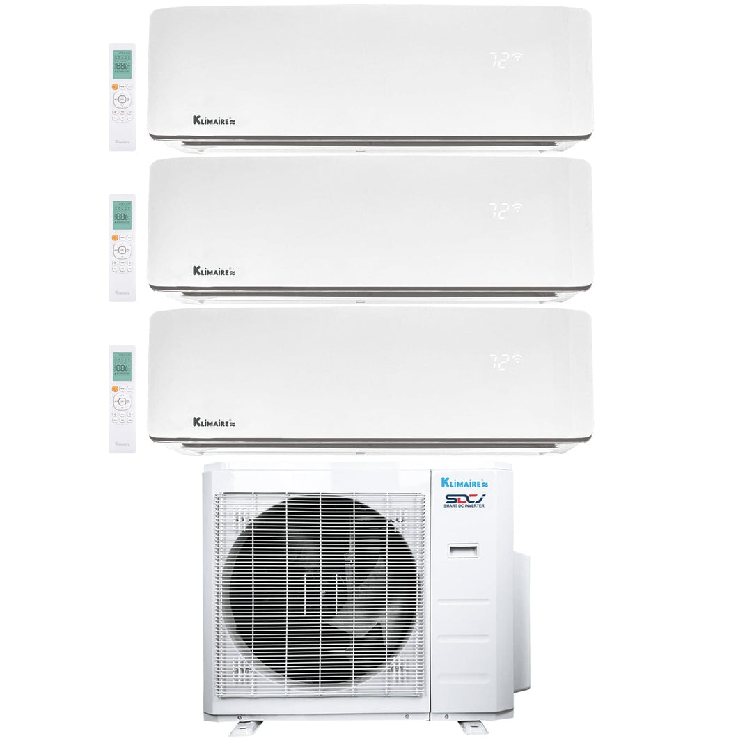 3-Zone Klimaire 23.9 SEER2 Multi Split Wall Mount Air Conditioner Heat Pump System 12+12+24