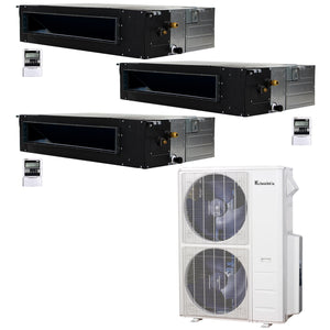 3-Zone Klimaire 21.9 SEER2 Multi Split Ducted Recessed Air Conditoner Heat Pump System 18+18+18 1