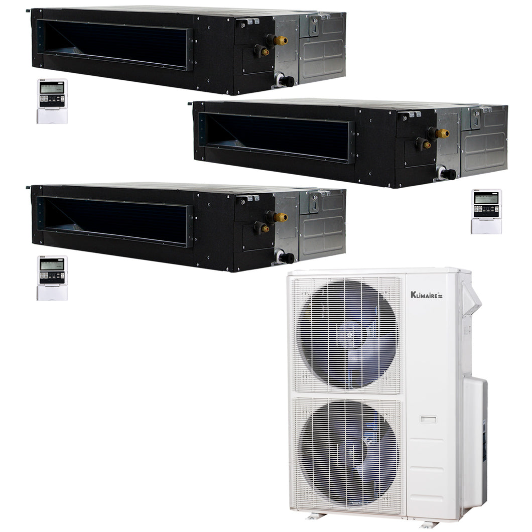 3-Zone Klimaire 21.9 SEER2 Multi Split Ducted Recessed Air Conditoner Heat Pump System 18+18+18