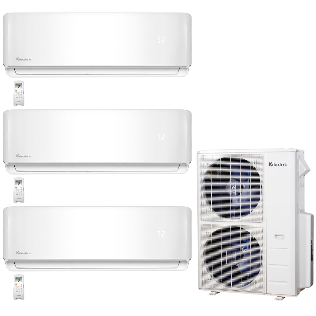 3-Zone Klimaire 23.9 SEER2 Multi Split Wall Mount Air Conditioner Heat Pump System 18+18+24
