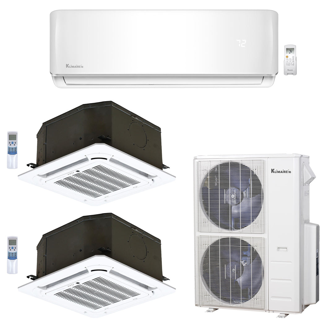 3-Zone Klimaire 23.9 SEER2 Multi Split Ceiling Cassette Wall Mount Air Conditioner Heat Pump System 18+18+24