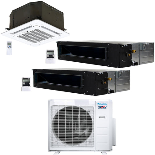 3-Zone Klimaire 22.25 SEER2 Multi Split Ducted Recessed Ceiling Cassette Air Conditioner Heat Pump System 12+12+12