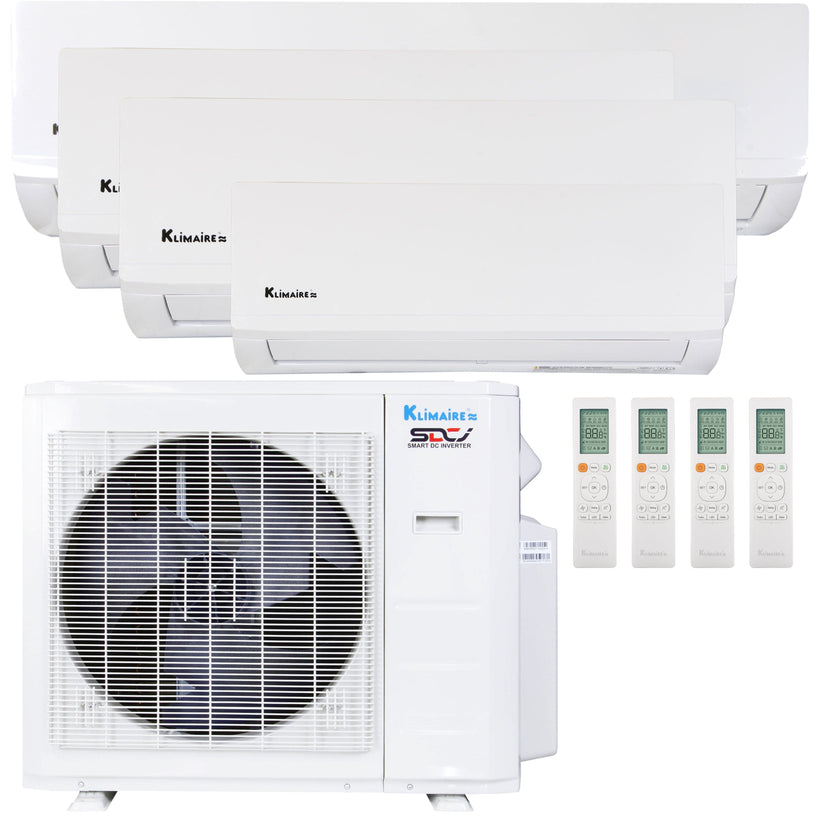 Klimaire 27,000 BTU 4-Zone Hyper Heat Wall Mounted Mini Split Heat Pump | 21 SEER2 | 6k + 9k + 9k + 18k  | R454B | KMHR