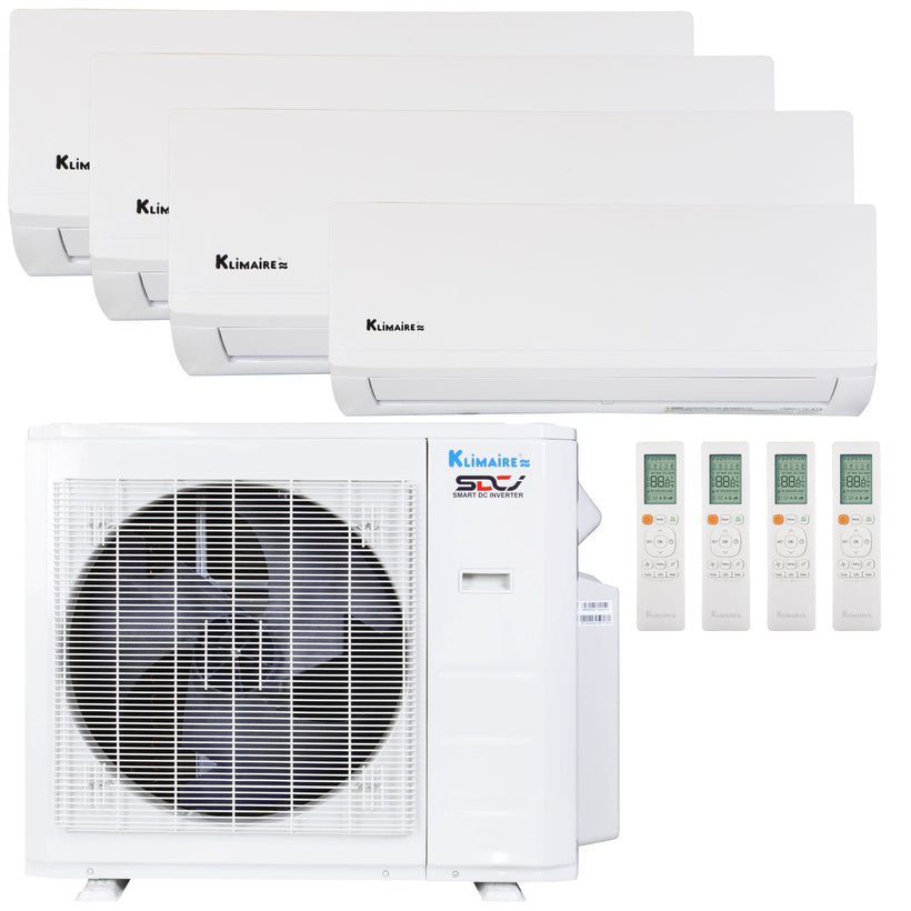 Klimaire 27,000 BTU 4-Zone Hyper Heat Wall Mounted Mini Split Heat Pump | 21 SEER2 | 6k + 9k + 12k + 12k  | R454B | KMHR