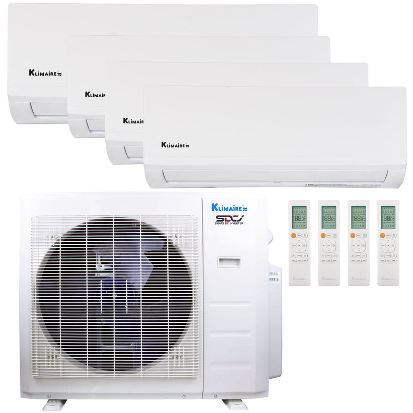 Klimaire 26,000 BTU 4-Zone Regular Heat Wall Mounted Mini Split Heat Pump | 23 SEER2 | 6k + 6k + 6k + 9k  | R454B | KMIR