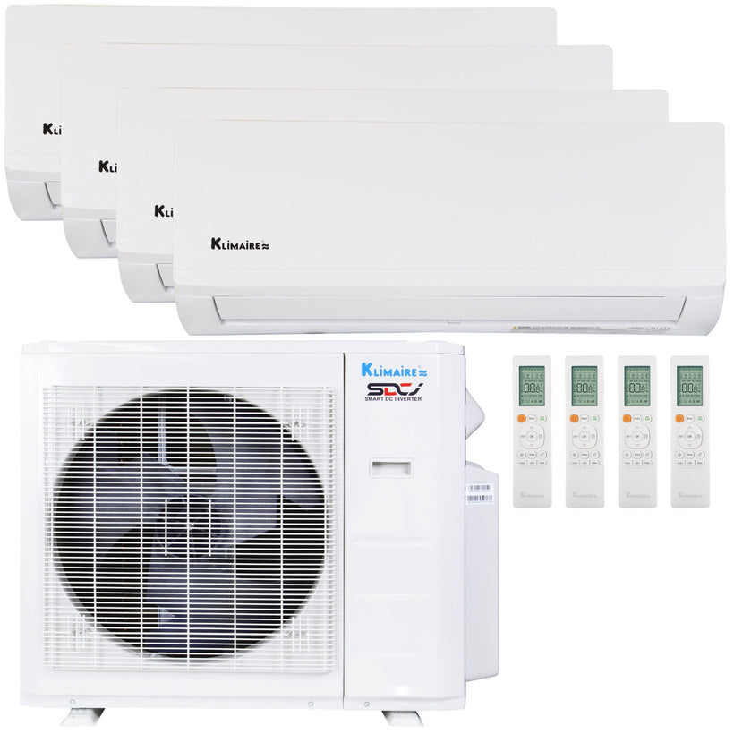 Klimaire 27,000 BTU 4-Zone Hyper Heat Wall Mounted Mini Split Heat Pump | 21 SEER2 | 9k + 9k + 9k + 12k  | R454B | KMHR