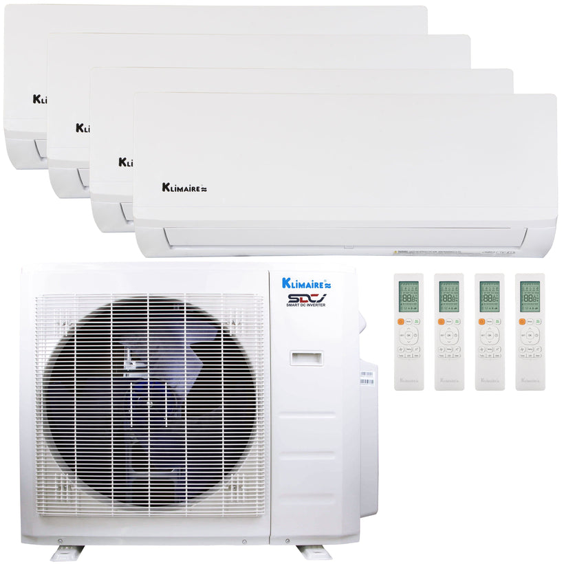 Klimaire 26,000 BTU 4-Zone Regular Heat Wall Mounted Mini Split Heat Pump | 23 SEER2 | 9k + 9k + 9k + 9k  | R454B | KMIR