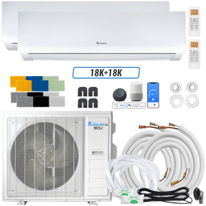Klimaire DIY 36,000 BTU 2-Zone Regular Heat Wall Mounted Mini Split Heat Pump | 22.5 SEER2 | 18k + 18k | R454B | KMIP