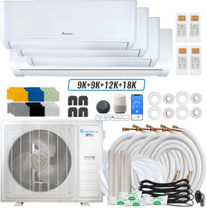 Klimaire DIY 42,000 BTU 4-Zone Regular Heat Wall Mounted Mini Split Heat Pump | 22 SEER2 | 9k + 9k + 12k + 18k | R454B | KMIP