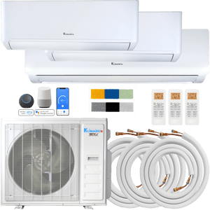 Klimaire DIY 36,000 BTU 3-Zone Regular Heat Wall Mounted Mini Split Heat Pump | 22.5 SEER2 | 12k + 12k +18k | R454B | KMIP