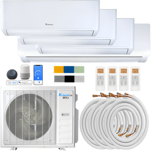 Klimaire DIY 42,000 BTU 4-Zone Regular Heat Wall Mounted Mini Split Heat Pump | 22 SEER2 | 9k + 12k + 12k + 18k | R454B | KMIP