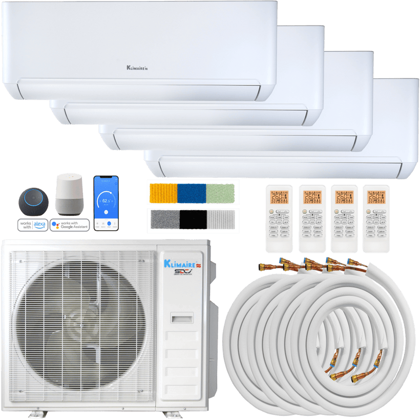 Klimaire DIY 36,000 BTU 4-Zone Regular Heat Wall Mounted Mini Split Heat Pump | 22.5 SEER2 | 12k + 12k + 12k + 12k | R454B | KMIP