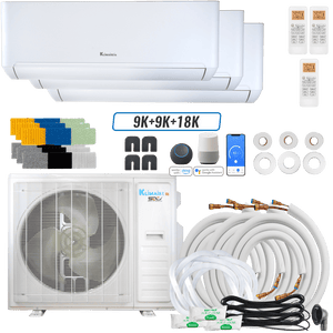 Klimaire DIY 27,000 BTU 3-Zone Regular Heat Wall Mounted Mini Split Heat Pump | 24 SEER2 | 9k + 9k + 9k | R454B | KMIP