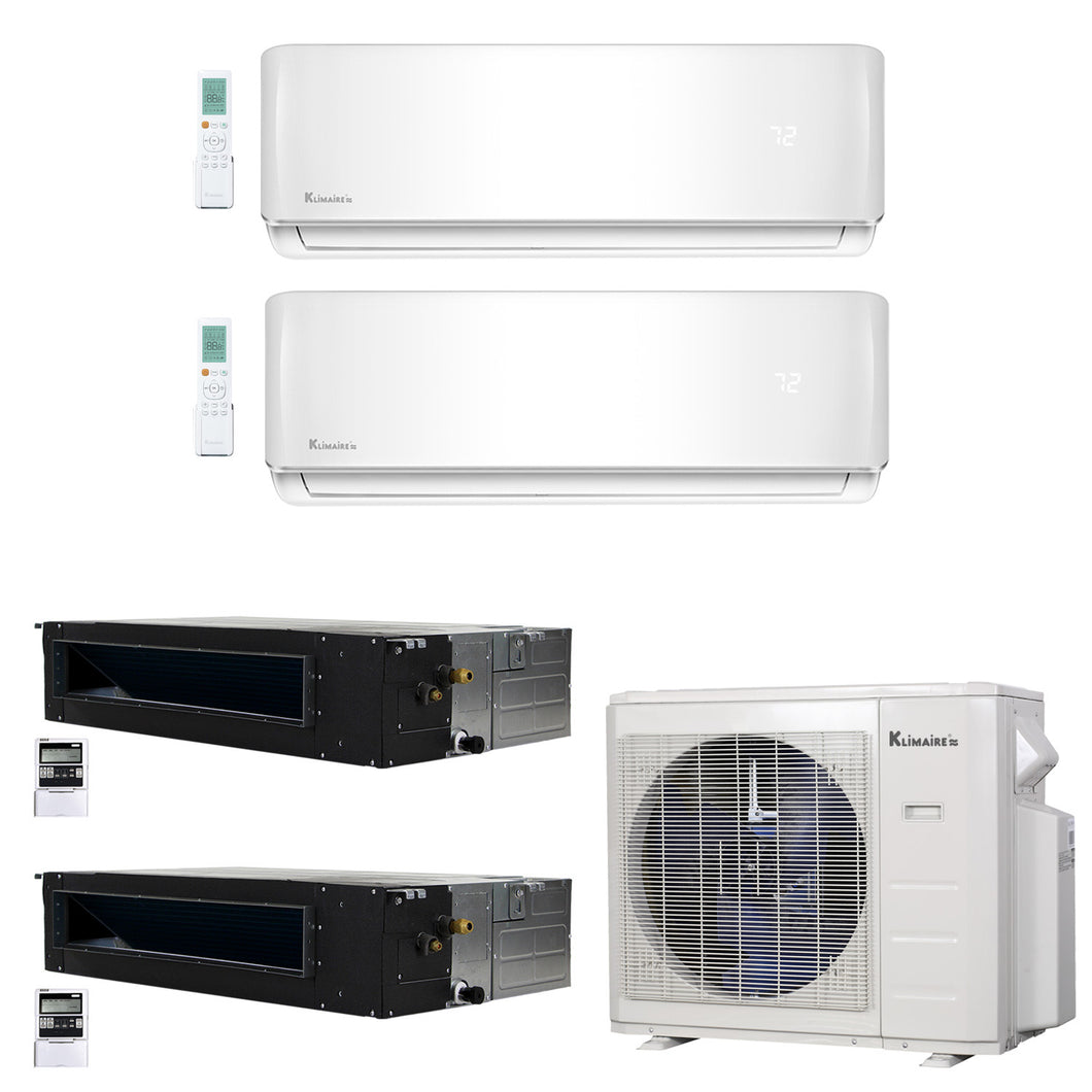 4-Zone Klimaire 21.55 SEER2 Multi Split Ducted Recessed Wall Mount Air Conditioner Heat Pump System 12+12+12+12