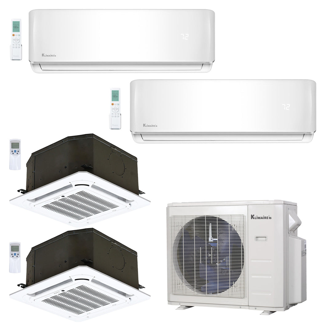 4-Zone Klimaire 23.1 SEER2 Multi Split Ceiling Cassette Air Conditioner Heat Pump System 12+12+12+12