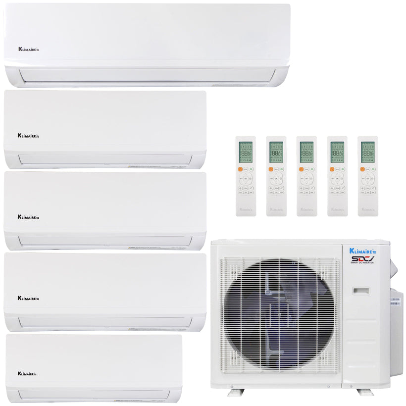 Klimaire 35,000 BTU 5-Zone Regular Heat Wall Mounted Mini Split Heat Pump | 23.1 SEER2 | 6k + 9k + 9k + 9k  +18k  | R454B | KMIR