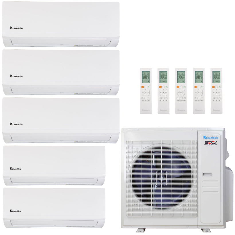 Klimaire 36,000 BTU 5-Zone Hyper Heat Wall Mounted Mini Split Heat Pump | 21.3 SEER2 | 6k + 6k + 9k + 9k  +12k  | R454B | KMHR