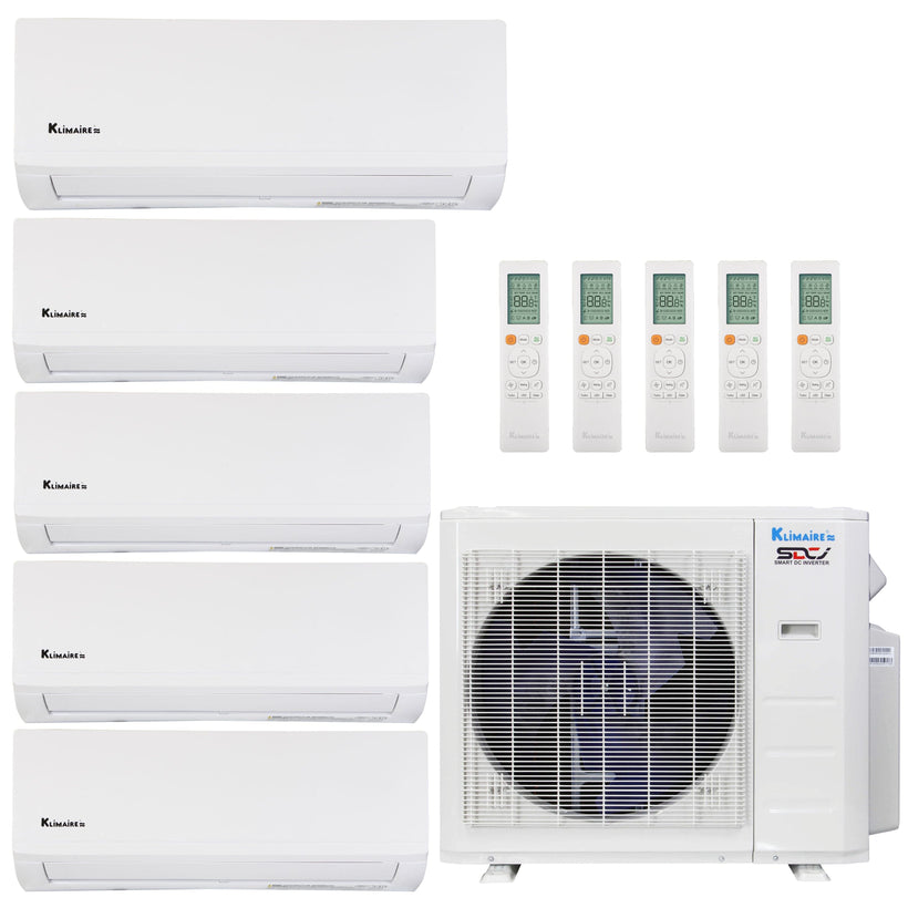 Klimaire 35,000 BTU 5-Zone Regular Heat Wall Mounted Mini Split Heat Pump | 23.1 SEER2 | 6k + 6k + 6k + 6k  +9k  | R454B | KMIR