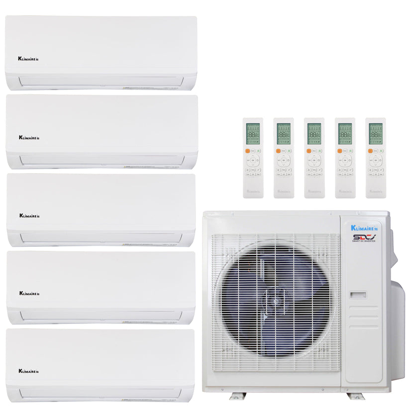 Klimaire 36,000 BTU 5-Zone Hyper Heat Wall Mounted Mini Split Heat Pump | 21.3 SEER2 | 6k + 6k + 6k + 6k  +6k  | R454B | KMHR