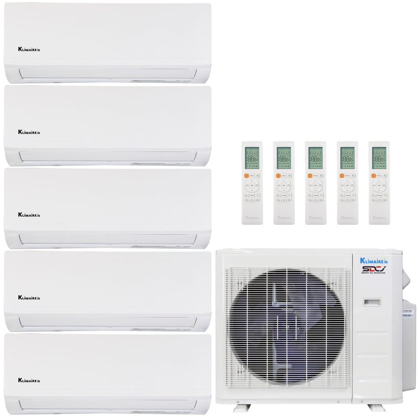 Klimaire 35,000 BTU 5-Zone Regular Heat Wall Mounted Mini Split Heat Pump | 23.1 SEER2 | 9k + 9k + 9k + 9k  +12k  | R454B | KMIR