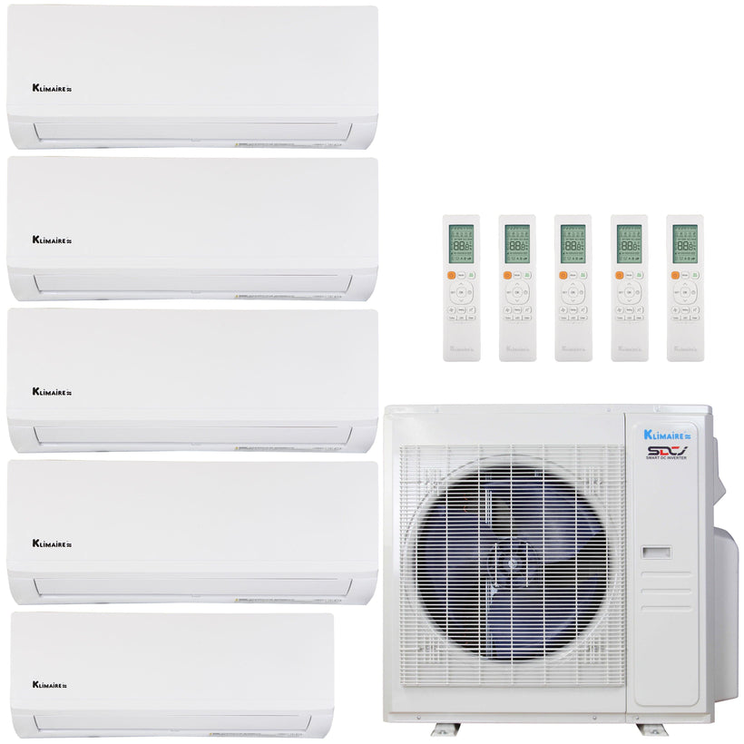 Klimaire 36,000 BTU 5-Zone Hyper Heat Wall Mounted Mini Split Heat Pump | 21.3 SEER2 | 6k + 9k + 9k + 9k  +12k  | R454B | KMHR