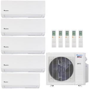 Klimaire 35,000 BTU 5-Zone Regular Heat Wall Mounted Mini Split Heat Pump | 23.1 SEER2 | 6k + 9k + 9k + 9k  +12k  | R454B | KMIR