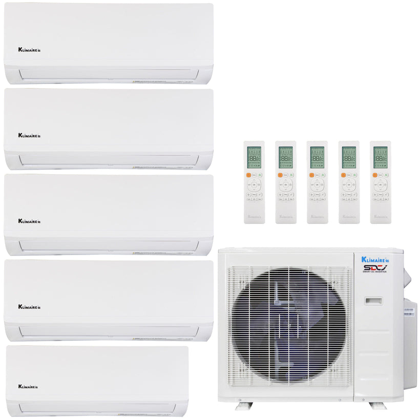 Klimaire 35,000 BTU 5-Zone Regular Heat Wall Mounted Mini Split Heat Pump | 23.1 SEER2 | 6k + 9k + 9k + 9k  +9k  | R454B | KMIR