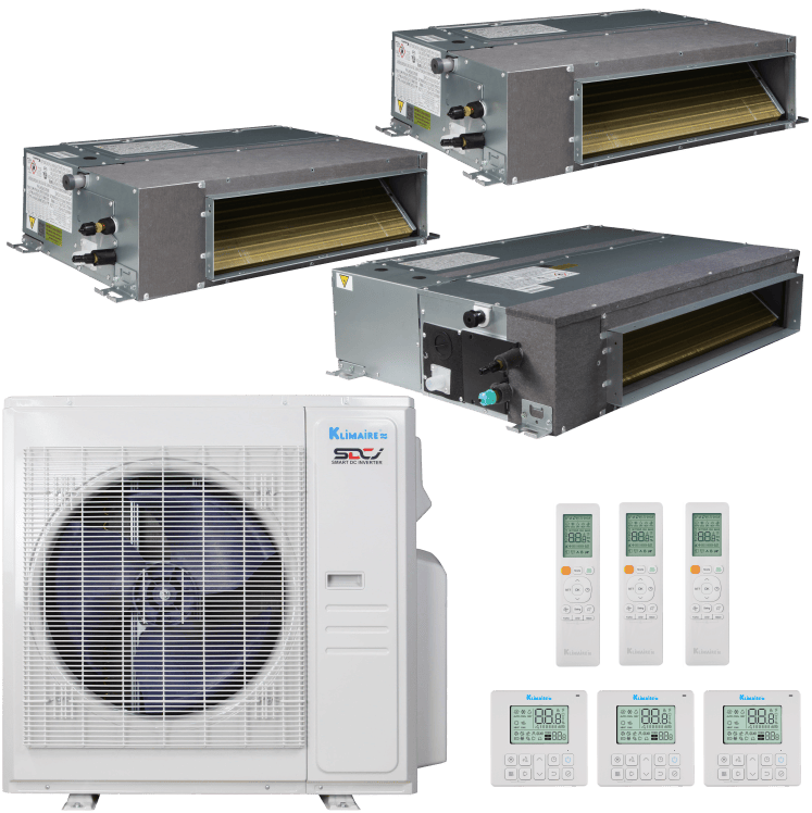 Klimaire 36,000 BTU 3-Zone Regular Heat Ducted Recessed Mini Split Heat Pump | 19.4 SEER2 | 12k + 12k + 18k | R454B | KMIR